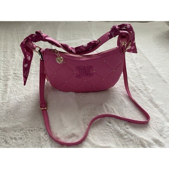 Juicy Couture Holding The Line COHO Cherry Shoulder Purse Pink Raspberry Scarf - Picture 1 of 15